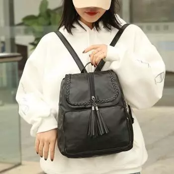 2020 Модный женский рюкзак из искусственной кожи с кисточками — повседневная модная сумка для студентов и путешествий чёрный