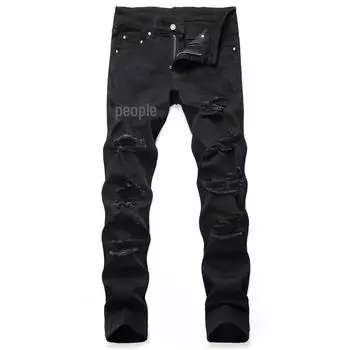 2020 мужские черные облегающие рваные прямые повседневные модные джинсы синий/чёрный