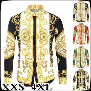 2020 мужские роскошные классические рубашки с принтом, модные дизайнерские рубашки с длинным рукавом, новинка, модные рубашки на пуговицах M темно-синий