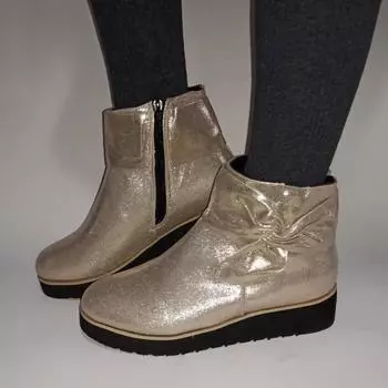 2020 новые модные женские ботинки, короткие ботинки на танкетке с боковой молнией и бантом, большие размеры 43 розового золота