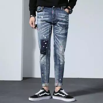 2020 Новые ретро джинсы мужские модные брендовые облегающие брюки для маленьких ног с рисунком для студентов мужские модные 38 индиго