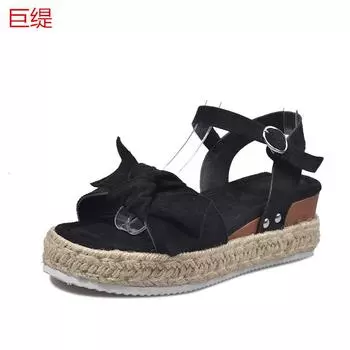 2020 spring and summer spot Juti foreign trade large size wish European and American flat hemp rope women s sandals 35