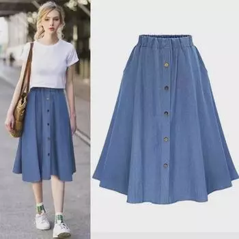 2020 Spring/Autumn A-Line Denim Mid-Length Skirt L