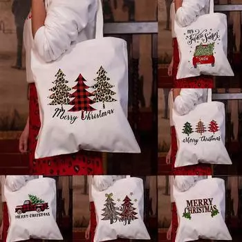 2020 Веселая рождественская сумка для покупок Женская холщовая сумка Повседневная тканевая сумка через плечо Рождественская сумка для покупок Праздничный фестиваль Подарок многоразового использования 24*26cm