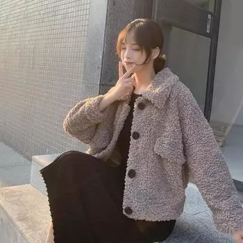 2020 женское однотонное толстое теплое пальто из овечьей шерсти, женские зимние однобортные укороченные топы, пальто с длинными рукавами, женская уличная одежда M белый