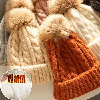 2020 Зимняя теплая женская меховая шапка с помпонами Зимняя шапка для женщин, шапка для девочек, вязаные классические шапки, шапки, толстые женские шапки One Size