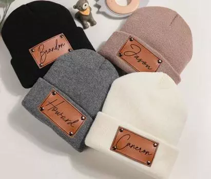 2020Кожаная шапка с нашивками, именная шапка, шапка с черепом, зимняя теплая вязаная шапка, однотонная вязаная шапка No Patch