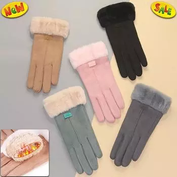 2020New Winter Fashion Women Warm Hand Gloves Cute Plush Windproof Full Finger Gloves Outdoor Cycling Sport Warm Touch Screen Gloves One Size