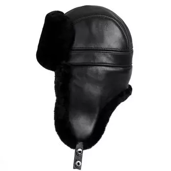 2020Роскошная мужская зимняя меховая шапка-ушанка из натуральной кожи с овчиной, русская шапка-ушанка, толстая, теплая L 22in 56cm