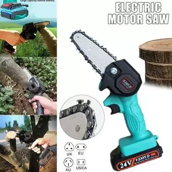 2021 4-дюймовая мини-электрическая бензопила Ever с батарейным питанием, резак по дереву, перезаряжаемый аккумуляторный электрический секатор, секатор для ветвей деревьев, резак по дереву, 24 В EU Plug 1 set зелёный