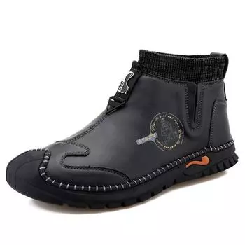 2021 autumn and winter new medium-top snow boots fashion socks mouth foot cover Martin boots foreign trade large-size bag head leather boots men 38