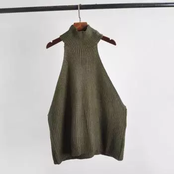 2021 Fall and Winter New Arrival Half Turtleneck Halterneck Plus Size Loose Version Fashion Wind Thick Thread Sweater Vest Female Army Green All yards