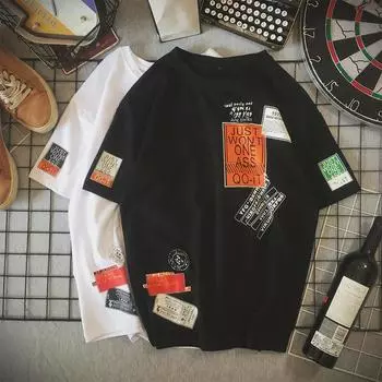 2021 г. Трендовая свободная японская студенческая футболка - свободная, модная, с принтом, с короткими рукавами, не требующая глажки XL белый