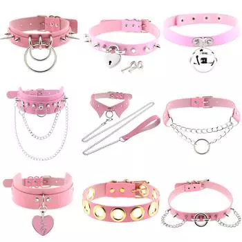 2021 колье-чокер из искусственной кожи в стиле панк розового цвета с шипами и заклепками, воротник с шипами, сексуальный воротник, готические цепочки для вечеринок, косплей GT101-q