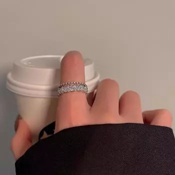 2021 корейское микро-инкрустированное циркониевое двухслойное открытое кольцо с лепестками для женщин Adjustable opening серебряный