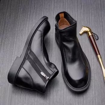2021 Кожаные Ботинки Челси Мужские Черные Деловые Ботинки Среднего И Высокого Верха Короткие Ботинки Круглые Ботинки British Martin Мужские 37
