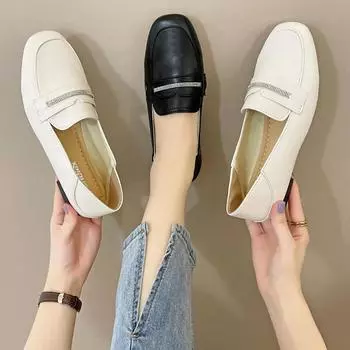 2021 Лоферы женские летние черные рабочие туфли с бантом маленькие кожаные туфли на низком каблуке одинарные женские 40 чёрный