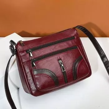 2021 Многослойная женская сумка из овечьей кожи, модная тенденция, большая вместительная сумка-мессенджер, женская сумка через плечо среднего возраста, материнская сумка 25*11*20cm вино красного