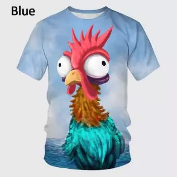 2021 мода забавный цыпленок 3D печать узор печать цыпленок мужская футболка уличная одежда забавный цыпленок круглый вырез футболка S