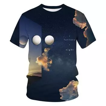 2021 Модная мужская футболка с 3D-принтом и ночным видом, летняя повседневная футболка унисекс с коротким рукавом, свободная футболка, топы, футболка, мужская одежда S белый