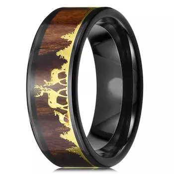 2021 модное обручальное кольцо из вольфрама 9 мм, черное кольцо из карбида вольфрама для мужчин и женщин, инкрустированное деревом коа, олень, семейное кольцо с силуэтом, подарок 7