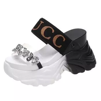 2021 New Summer Fashion Women Wedges Sandals Beach Casual Woman Platform Open Toe Shoes Ladies All-match Rhinestone Sandals 34