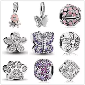2021 Newst розовый цветок ромашки подвеска-бабочка из бисера подходит оригинальный кулон Подвески серебро 925 браслет Pulsera DIY женский Berloque