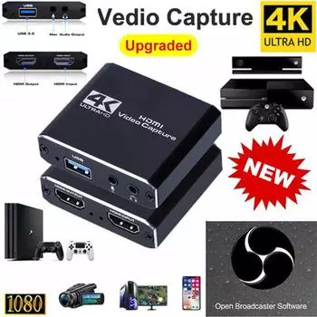 2021 Новая карта видеозахвата 4K 1080P HDMI на USB 3.0, телефон, игровой бокс для записи игр для Switch PS3/4, ПК, Youtube, OBS, DVD, прямая трансляция чёрный