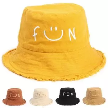 2021 Новая мода смайлик рыбацкая шляпа с вышивкой букв необработанными краями шляпа для бассейна уличная шляпа от солнца для отдыха M чёрный