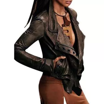 2021 Новейшая куртка Женская мода Зимняя кожаная куртка Винтажные куртки на молнии с лацканами Slim Fit Пальто Верхняя одежда Западная куртка в стиле хип-хоп Плюс Размер S-5Xl