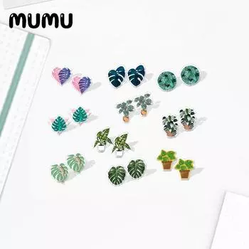 2021 Новинка Серьги-гвоздики в виде растения Монстера Тропическое искусство Эпоксидная смола Ювелирные изделия Акриловые серьги Подарки ручной работы для девочек