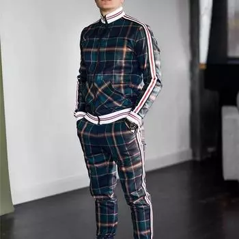 2021 Новые модные куртки, мужские спортивные костюмы, мужской комплект, клетчатый мужской повседневный комплект на молнии, летний спортивный костюм, мужской свитшот, спортивный костюм M
