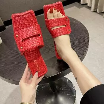 2021 новые модные женские тапочки тканые кожаные сандалии праздничные пляжные тапочки для отдыха 35 чёрный