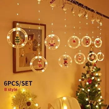 2021 Новый круглый рождественский USB занавес Светильник светодиодные гирлянды Санта-украшение для праздничного света Рождественское украшение Лампа Декор комнаты A style