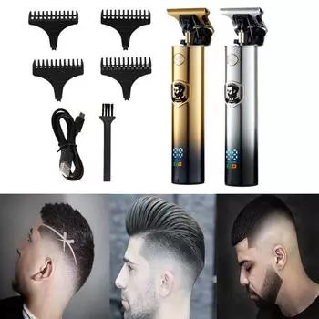 2021 Новый стиль T-образный ЖК-дисплей перезаряжаемая машинка для стрижки волос жирная голова лысая гравировка парикмахерская резак профессиональный триммер для волос золотой