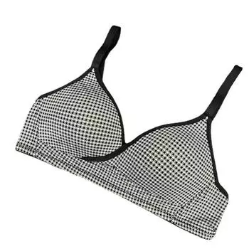 2021 новый студент колледжа треугольные чашки легкое и тонкое нижнее белье хлопковый девушка клетчатый плоская грудь маленькая грудь девушка милый бюстгальтер 70 серый