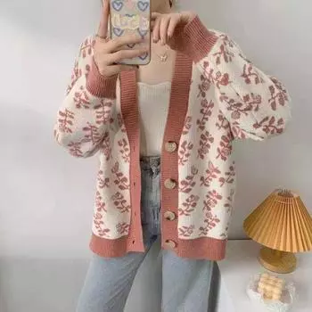 2021 новый вязаный свитер серии Sen, универсальная новая ниша верхней одежды в западном стиле, тонкий сладкий и пряный жаккардовый ретро-стиль