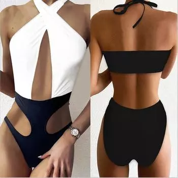 2021 Новый женский сексуальный цельный купальник в европейском и американском стиле с вышивкой S чёрный