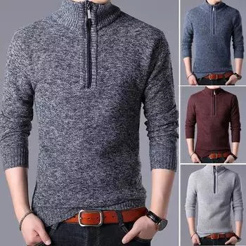 Мужская повседневная водолазка, свитер, флисовый свитер, мужская застежка-молния, трикотажное приталенное пальто, пуловер, куртка, толстовки для мужчин M темно серый