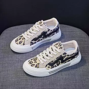 2021 осенняя женская повседневная парусиновая обувь, дышащая обувь для бега на плоской подошве, женская обувь 35 леопардовый