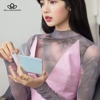 2021 розовая эластичная полупрозрачная футболка с принтом тай-дай, водолазка с длинным рукавом, женская мода, лето, тот же стиль Лизы One Size розовый