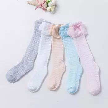 2021 Summer Breathable Cotton Bowknot Over-the-Knee Mesh Socks for Baby Girls M (1-3 years)