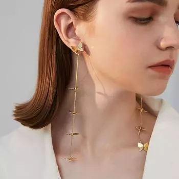 2021 тренд 925 серебряных игл-бабочек, простые необычные серьги с длинной бахромой, модные украшения для женщин (5 шт. бесплатной доставки) бронзовый