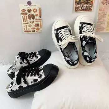 2021 Весна и Лето Интернет Знаменитости Холщовые Туфли Пятнистая Платформа Прогулочные Туфли Женская Повседневная Обувь 35 белый