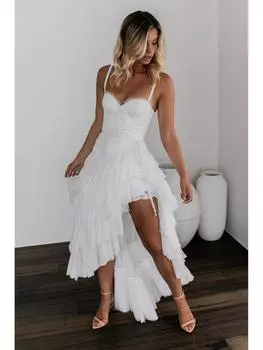 2021 Весна/Лето Сексуальное Длинное Платье Асимметричного Покроя С Кружевом Чистого Белого Цвета M белый