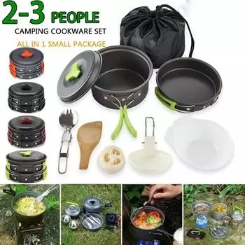 2021 Высококачественная уличная посуда с быстрой теплопроводностью, набор посуды, чайник, чашка, горшок, набор для кемпинга, пешего туризма, пикника, путешествия, набор посуды one size чёрный