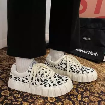 2021 весенняя модная парусиновая обувь с леопардовым принтом, женская повседневная обувь на плоской подошве, дышащая обувь для бега 35 коричневый