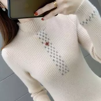 2021 вязаный свитер осень-зима с длинными рукавами и полувысоким воротником, тонкий полосатый пуловер, топ