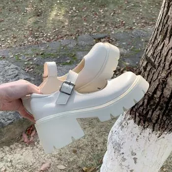 2021 женская обувь Мэри Джейн, женская винтажная обувь для девочек на высоком каблуке и платформе, туфли Лолиты в японском стиле, студенческая обувь большого размера 39 бежевый