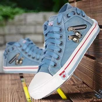 2021 женские модные кроссовки, джинсовая парусиновая обувь, весенне-осенняя повседневная обувь, кроссовки для прогулок, скейтборда, женская обувь на шнуровке 38 светло-синий